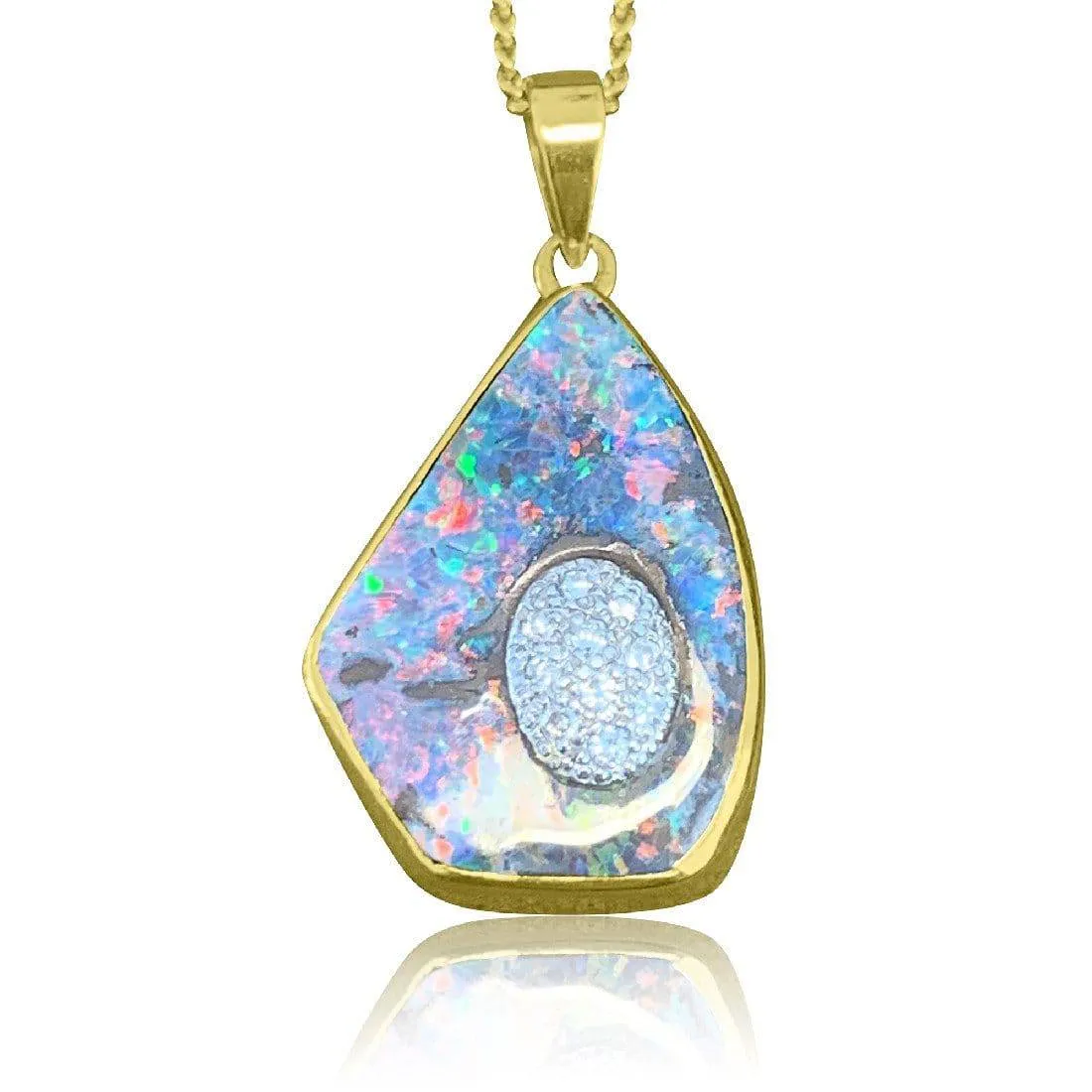 18kt Yellow Gold Boulder Opal and Diamond pendant