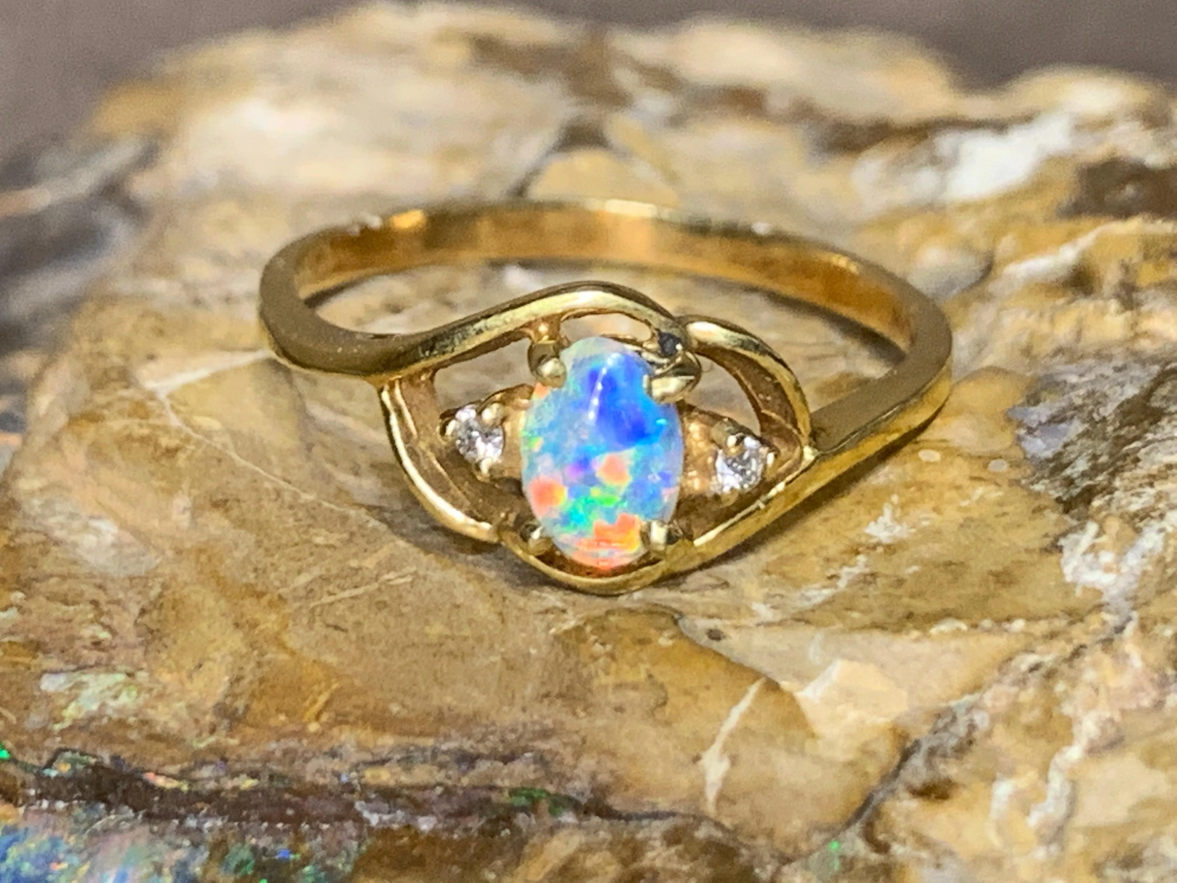 18kt Yellow Gold Crystal Opal and Diamond ring