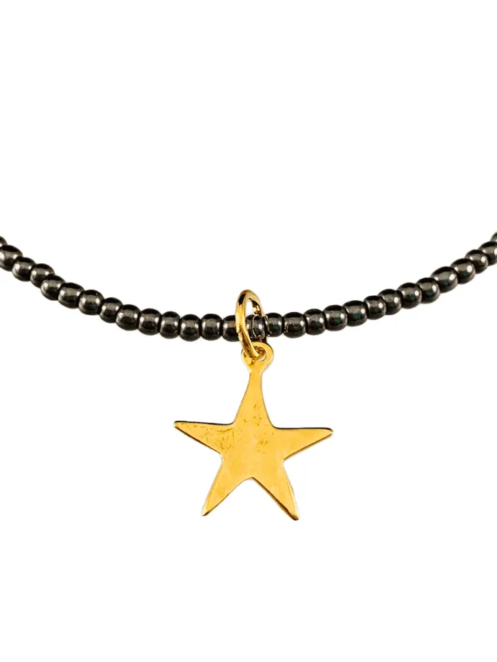 Hematite Gemstone Bead Bracelet with Gold Vermeil Star Charm