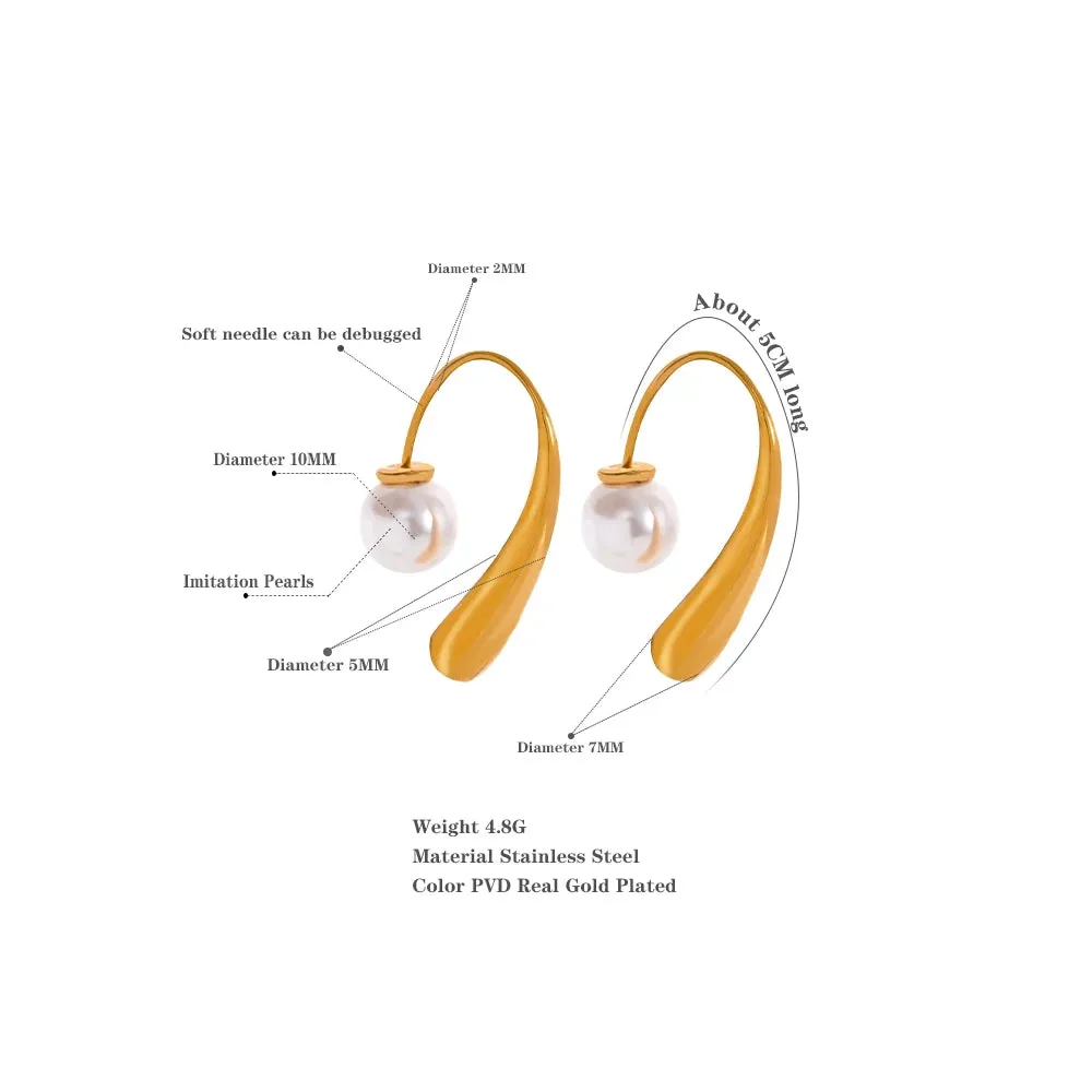 LOLO  Waterproof Minimalist Imitation Pearls Stainless Steel Personality Chic Earrings 18K Gold Plated Trendy Jewelry Women Gift