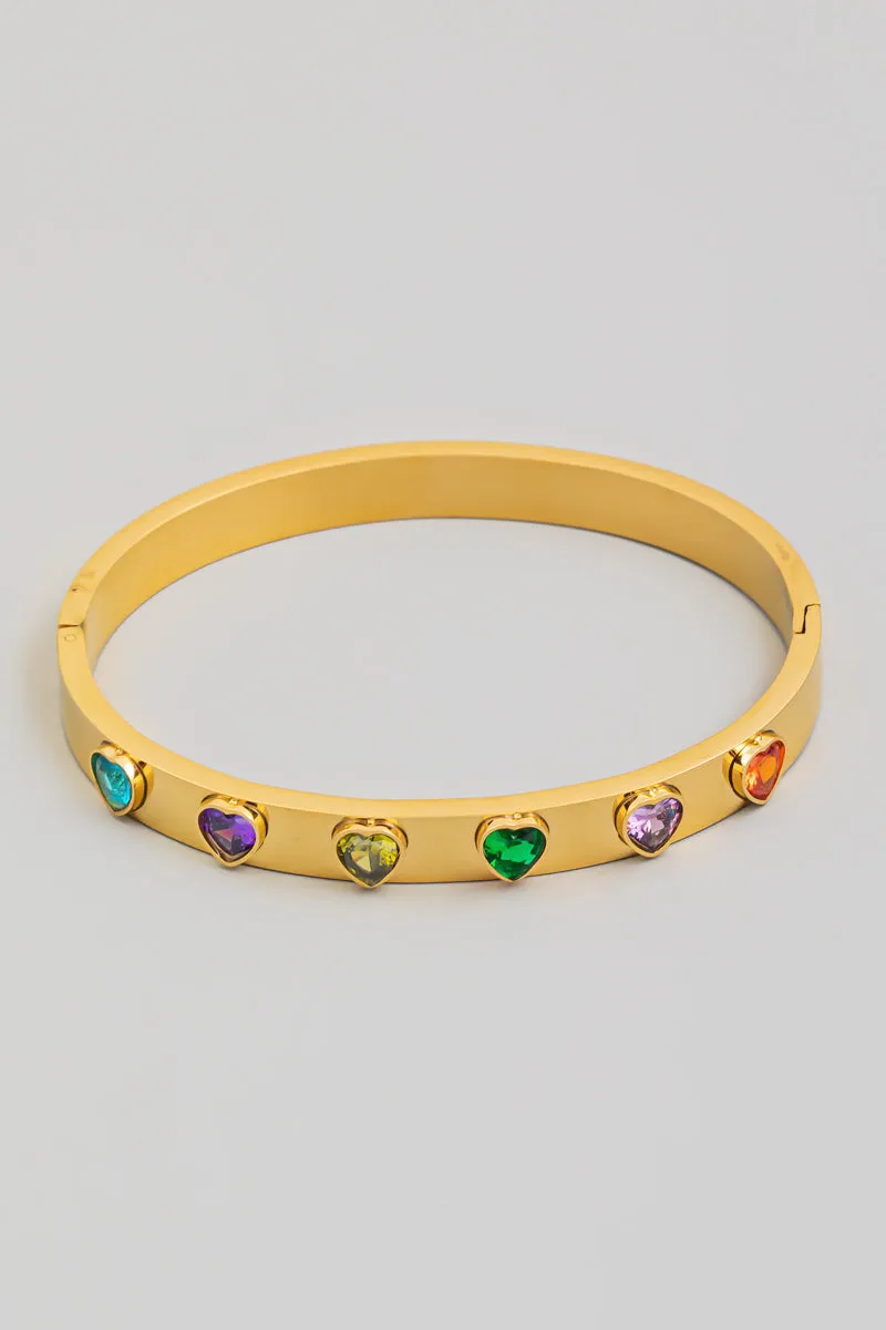 Rhinestone Heart Any Color You'd Like Gold Cuff